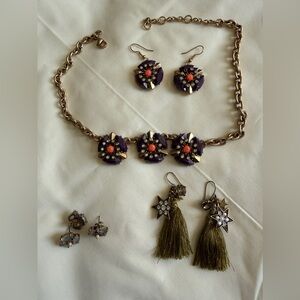 Lot 2- jCrew elegant purple and gold jewelry set, 2 pairs of earrings
